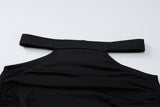 Vestido largo calado de manga larga con hombros descubiertos 