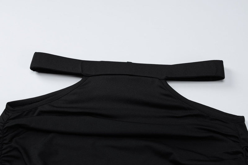 Vestido largo calado de manga larga con hombros descubiertos 