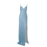 Robe longue camisole dos nu rembourrée à col en V et fente haute 