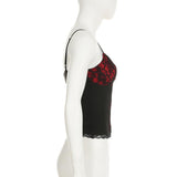 Top camisola sin espalda con apliques de flores y dobladillo de encaje con cuello en V 
