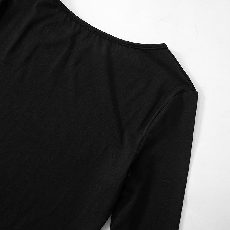 Ruched long sleeve crewneck solid mini dress