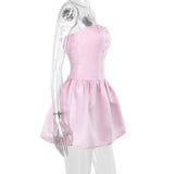 Vestido mini de tubo liso de satén fruncido y fruncido 