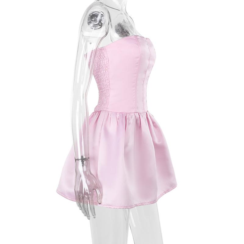Vestido mini de tubo liso de satén fruncido y fruncido 