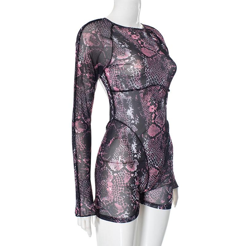 Mono de manga larga con estampado de piel de serpiente y malla transparente 