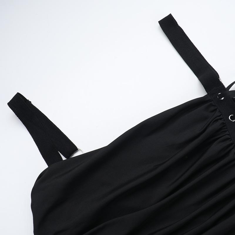 Square neck lace up ruched hollow out midi dress