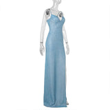 Robe longue camisole dos nu rembourrée à col en V et fente haute 