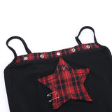 Square neck hollow out star print plaid cami top