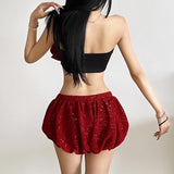 Bowknot glitter backless contrast tube top