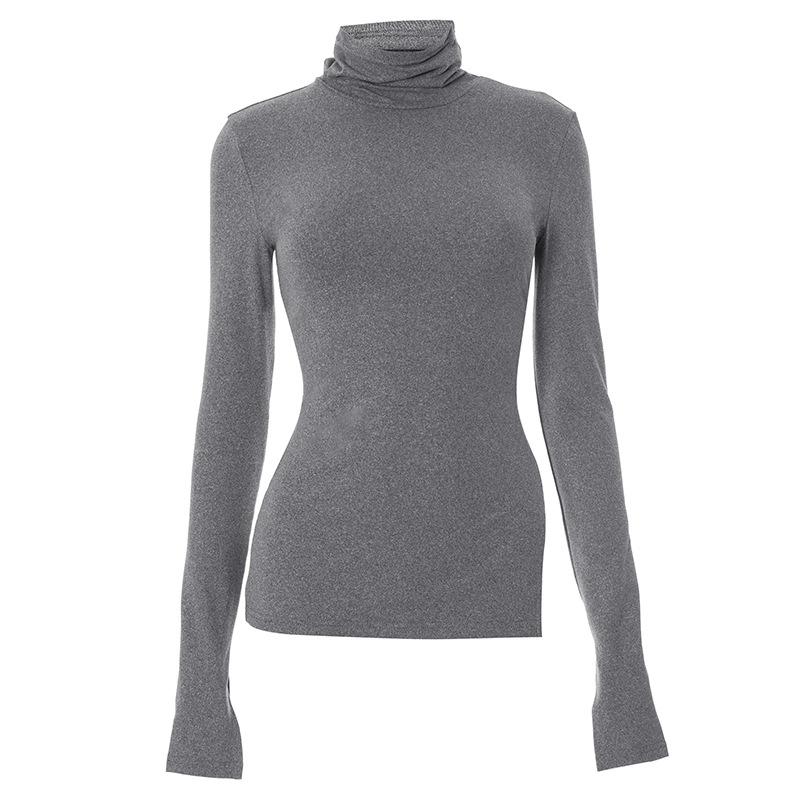 Top liso irregular con abertura y cuello alto y manga larga 