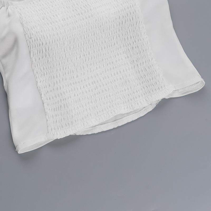 Lace hem off shoulder ruched smocked top