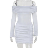 Off shoulder long sleeve ruched mini dress