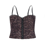 Haut camisole dos nu à volants et imprimé léopard à col en V 