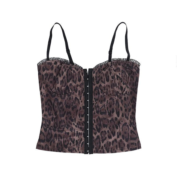 Haut camisole dos nu à volants et imprimé léopard à col en V 
