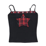 Square neck hollow out star print plaid cami top