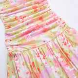 Ruched flower print backless tube maxi dress