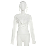 Long sleeve hoodie cowl neck solid crop top