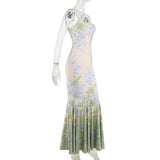 Robe longue camisole contrastée à imprimé floral et col en U 