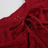 Hollow out v neck self tie textured tank top