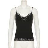 Beaded v neck lace hem backless cami top