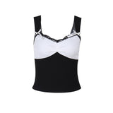Bowknot v neck lace hem ribbed tank top