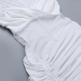 Ruched drawstring crewneck fishnet mini dress