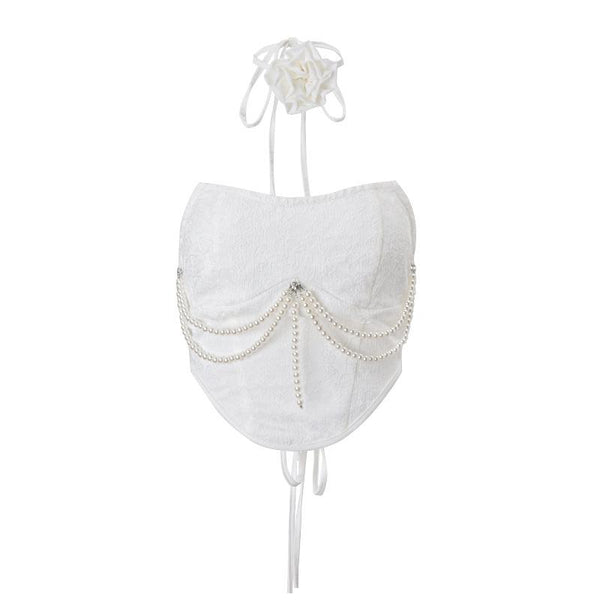 Haut tube à lacets perlés avec appliques florales à nouer soi-même 