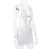 Halter self tie lace hem hollow out mini dress