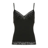 Beaded v neck lace hem backless cami top