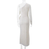 Robe longue ajourée à manches longues et ourlet en dentelle avec nœud papillon 