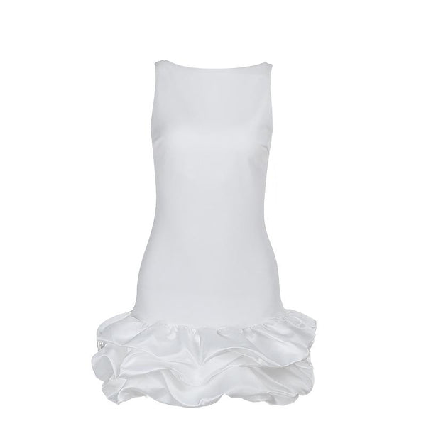 Minivestido liso fruncido con espalda descubierta y cremallera 