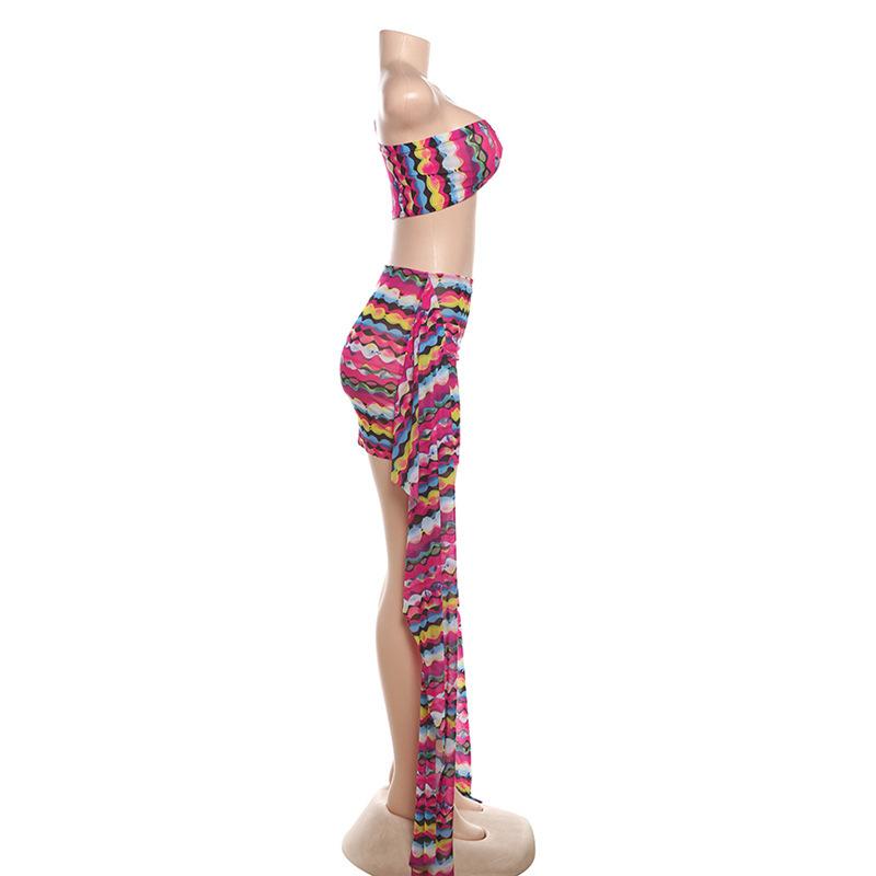 Ensemble mini-jupe asymétrique à imprimé en maille irrégulière 