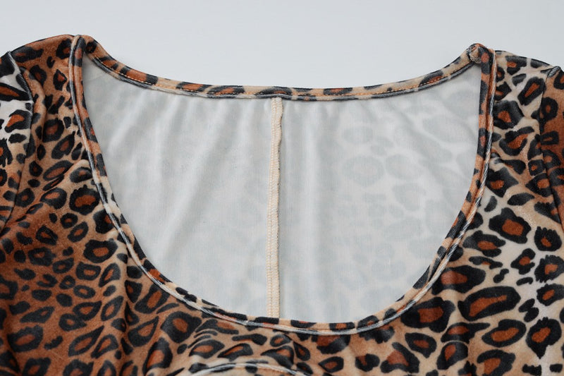 Long sleeve leopard print hollow out u neck maxi dress