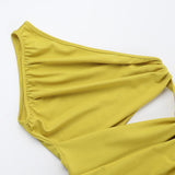 Irregular hollow out slit ruched one shoulder mini dress