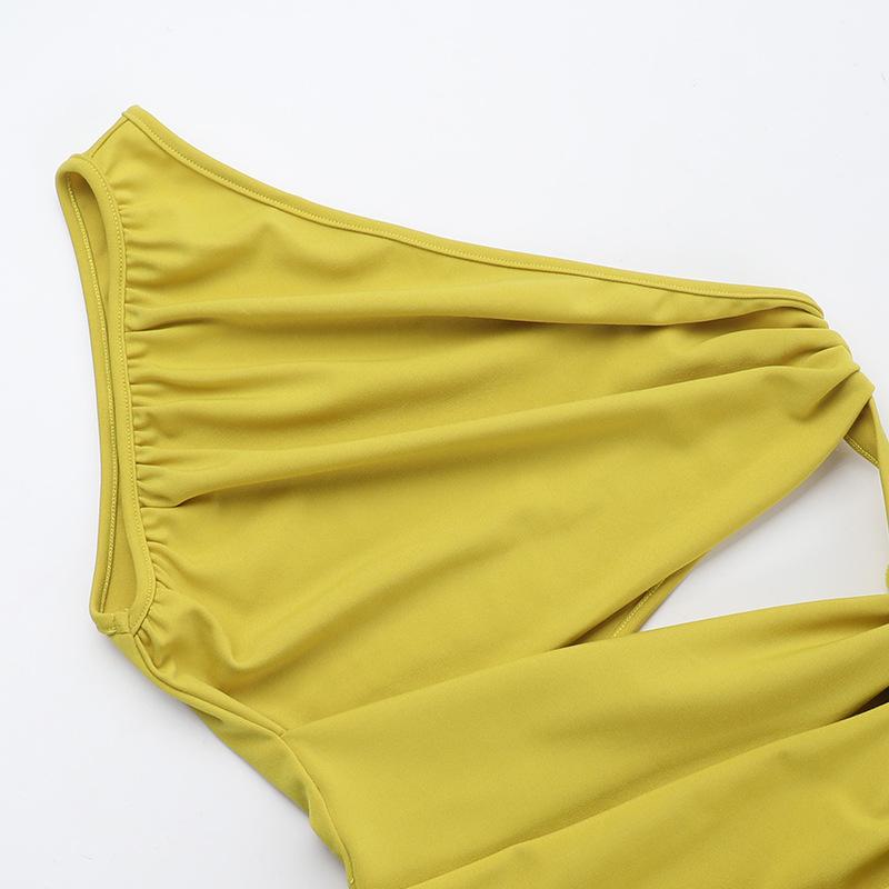 Irregular hollow out slit ruched one shoulder mini dress