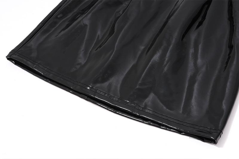Mini-robe zippée en cuir PU avec ourlet en dentelle et col en V 