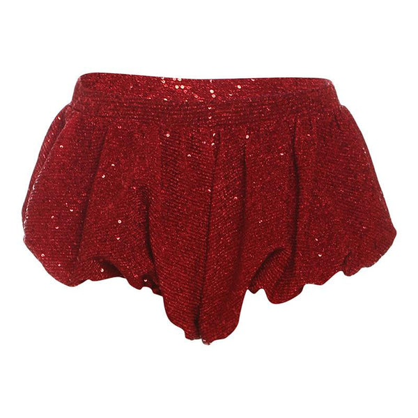 Pantalón corto liso de tiro bajo con textura y fruncido con purpurina 