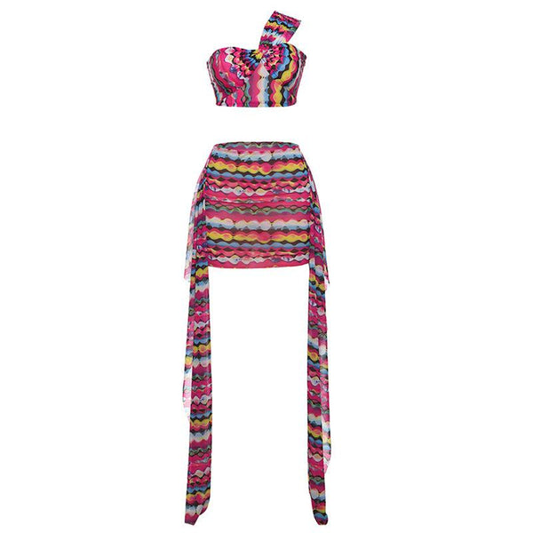 Ensemble mini-jupe asymétrique à imprimé en maille irrégulière 