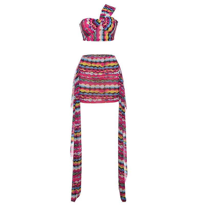 Ensemble mini-jupe asymétrique à imprimé en maille irrégulière 