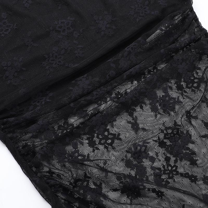 Vestido mini de tubo irregular con apliques cruzados de encaje 