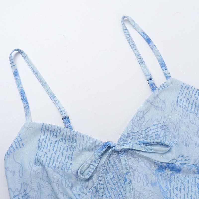 Top camisola sin espalda con cuello en V y estampado de malla 