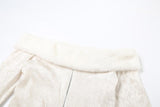 Off shoulder long sleeve fluffy zip-up solid top