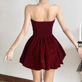 Vestido mini de tubo con espalda descubierta, fruncido y fruncido con lazo 