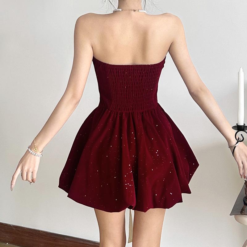 Vestido mini de tubo con espalda descubierta, fruncido y fruncido con lazo 