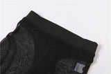 Conjunto de pantalón de tiro medio de malla hueca con cuello redondo 
