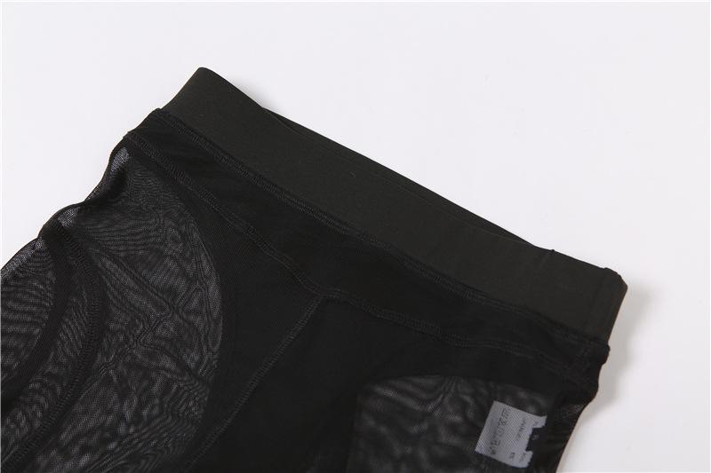 Conjunto de pantalón de tiro medio de malla hueca con cuello redondo 