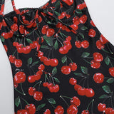 Minivestido sin espalda con estampado de cerezas y cuello en V 