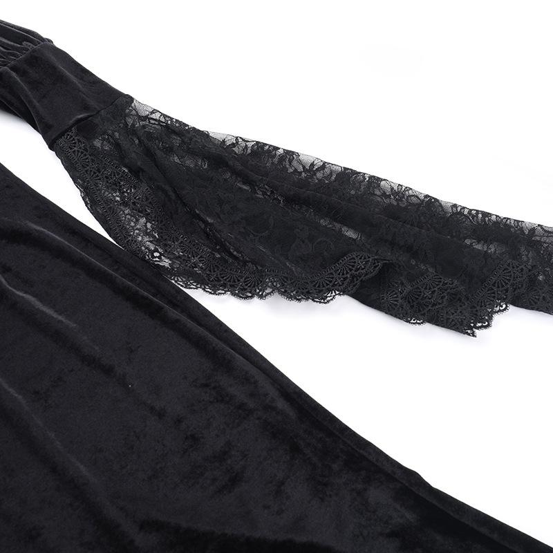 Vestido midi de encaje de terciopelo con abertura y mangas largas acampanadas y cuello redondo 