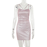 Cross back self tie square neck cami mini dress
