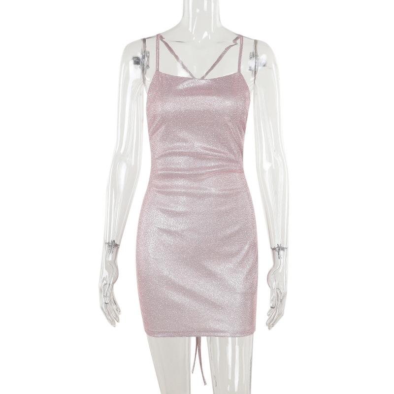 Cross back self tie square neck cami mini dress