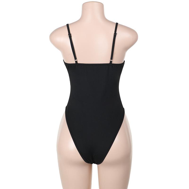 Body de tirantes finos con espalda descubierta y diseño de patchwork de malla 